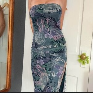 Urban Outfitters Strapless Mesh Slit Midi Dress | Night Out